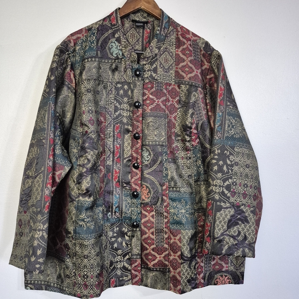 Maggie Barnes Plus Tapestry Jacquard Asian Style Jacket Colorful 3XL